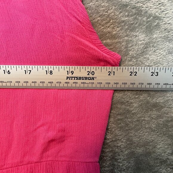 LOFT Women Colorful Bright Pink Solid Wrinkled Tiered Long Sleeve Maxi Dress L - Picture 7 of 10